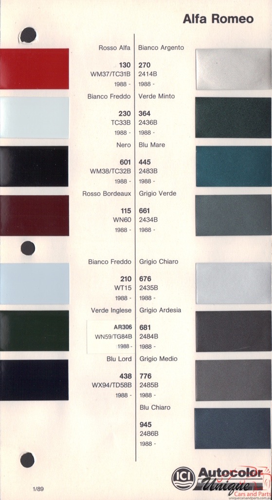 1988-94 Alfa-Romeo Autocolor Paint Charts